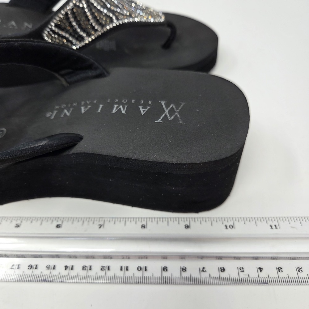 Amiani Sandal Womens 10.5 Black Vinyasa Sparkle Stones Thong Slip On Casual Zebr - Picture 10 of 11
